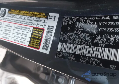 2020 Toyota Highlander L z USA, uszkodzony, nr VIN 5TDCZRBH8LS023439